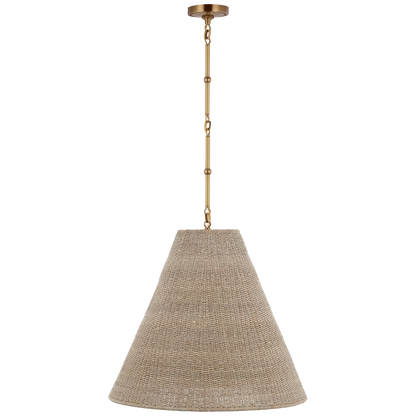 Goodman Large Hanging Lamp in Hand-Rubbed Antique Brass with Ash Shade