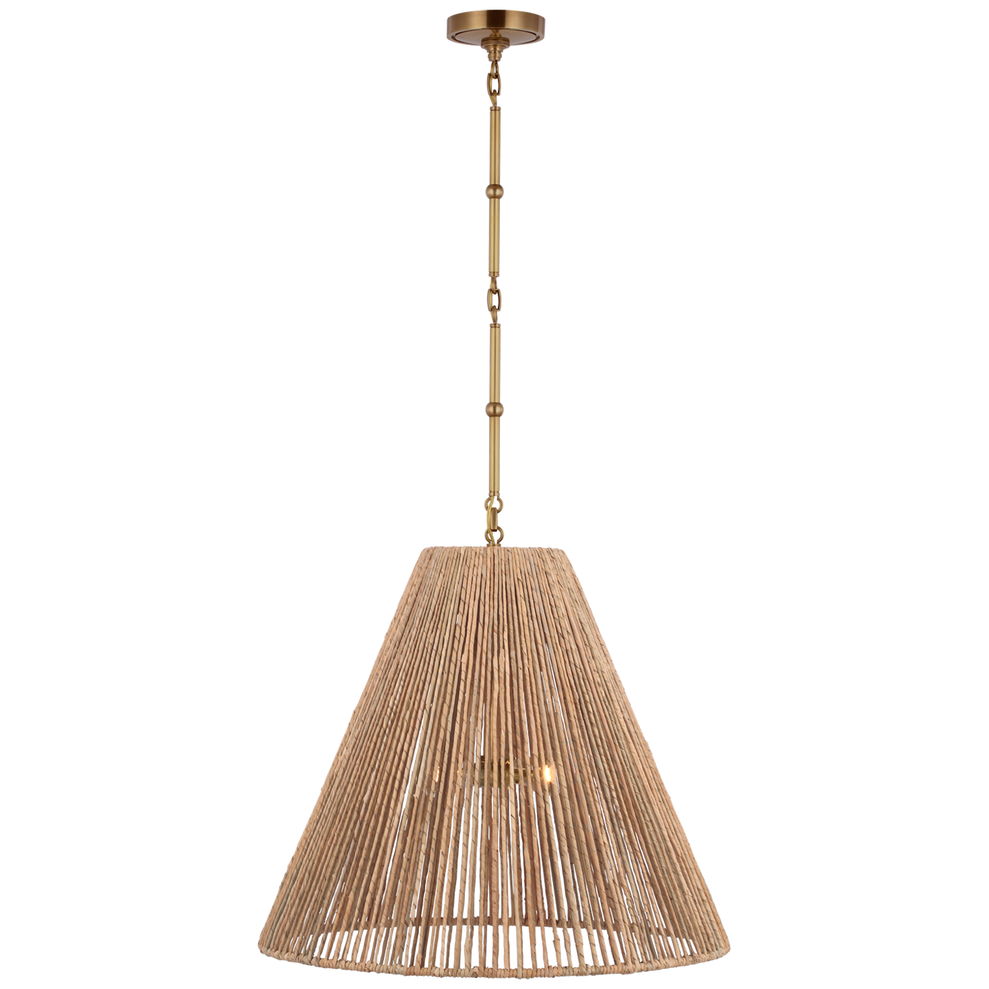 Goodman Large Hanging Lamp in Hand-Rubbed Antique Brass with Natural Abaca Shade
