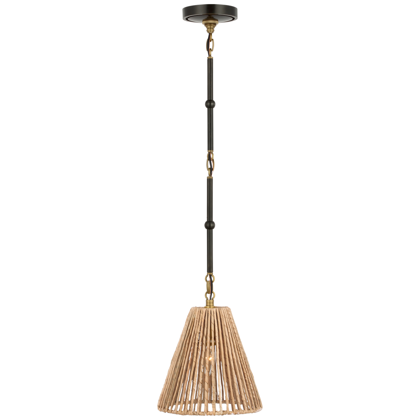 Goodman Petite Hanging Shade in Bronze and Hand-Rubbed Antique Brass with Natural Abaca Shade