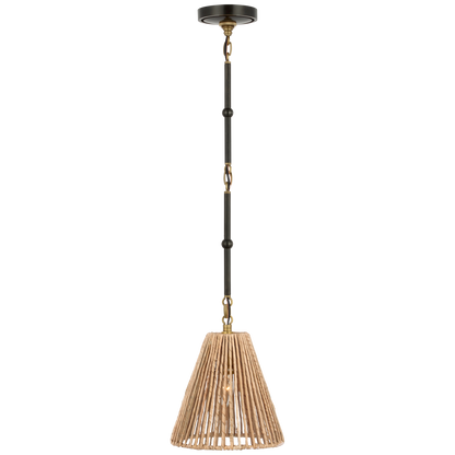 Goodman Petite Hanging Shade in Bronze and Hand-Rubbed Antique Brass with Natural Abaca Shade