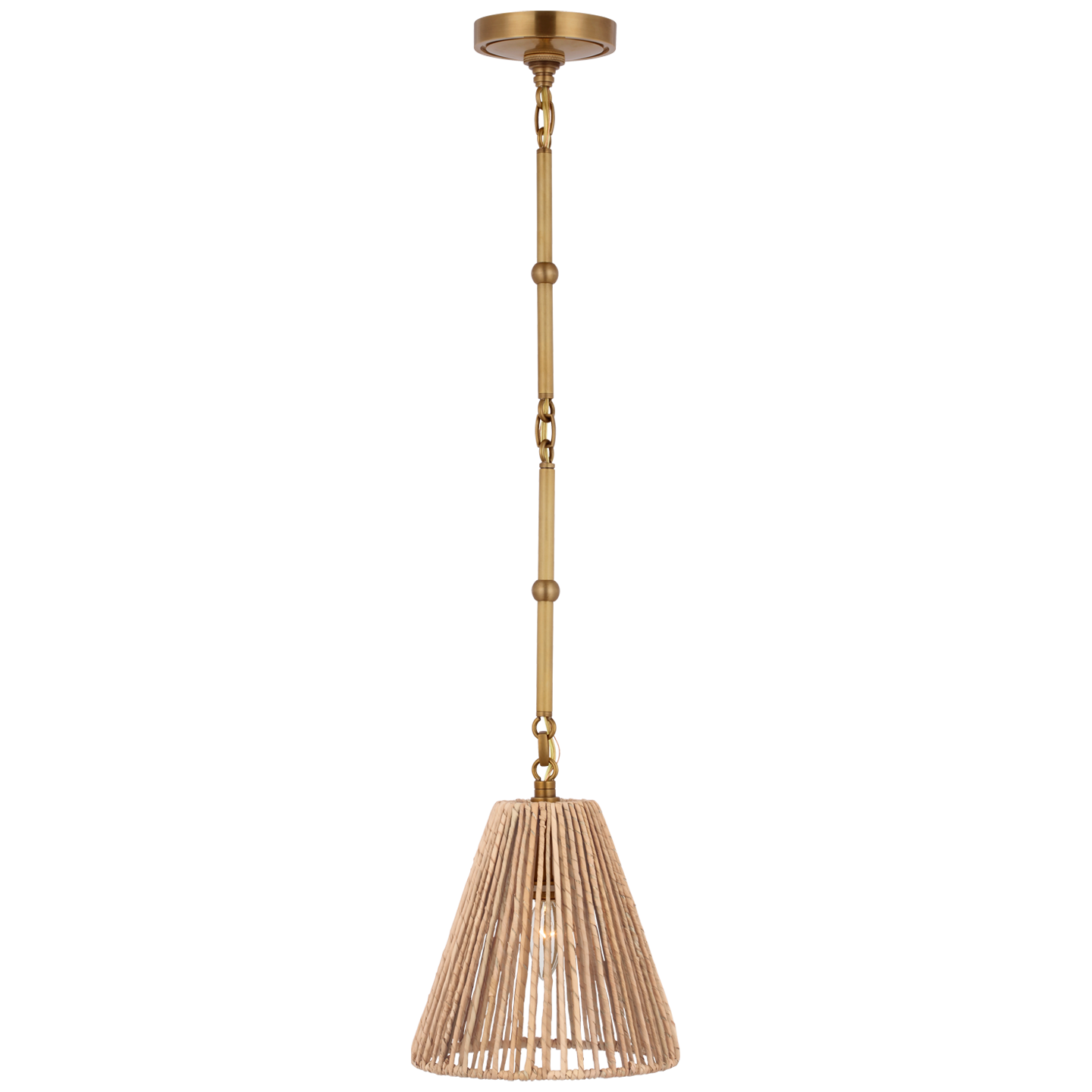 Goodman Petite Hanging Shade in Hand-Rubbed Antique Brass with Natural Abaca Shade