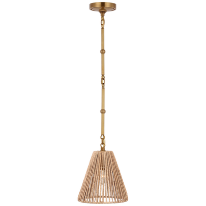 Goodman Petite Hanging Shade in Hand-Rubbed Antique Brass with Natural Abaca Shade