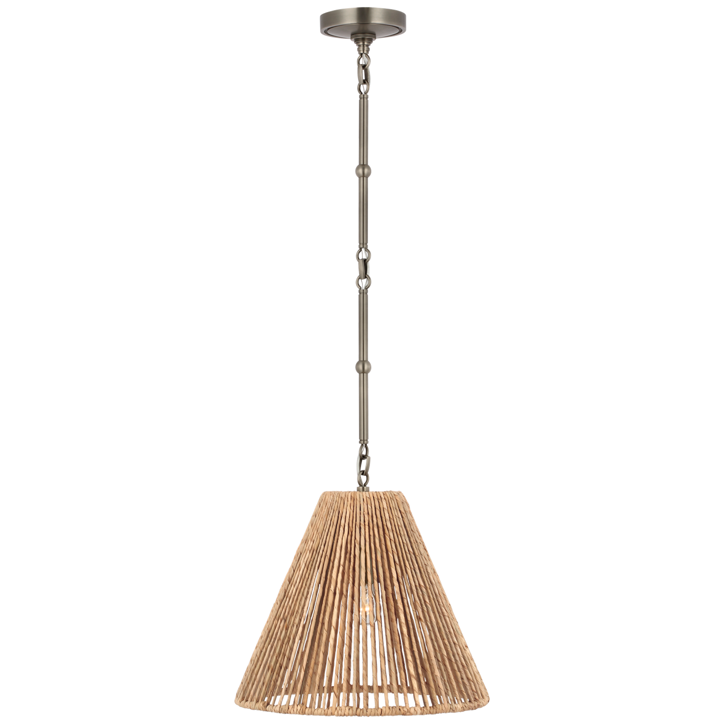 Goodman Small Hanging Light in Antique Nickel with Natural Abaca Shade