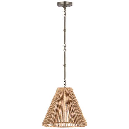 Goodman Small Hanging Light in Antique Nickel with Natural Abaca Shade