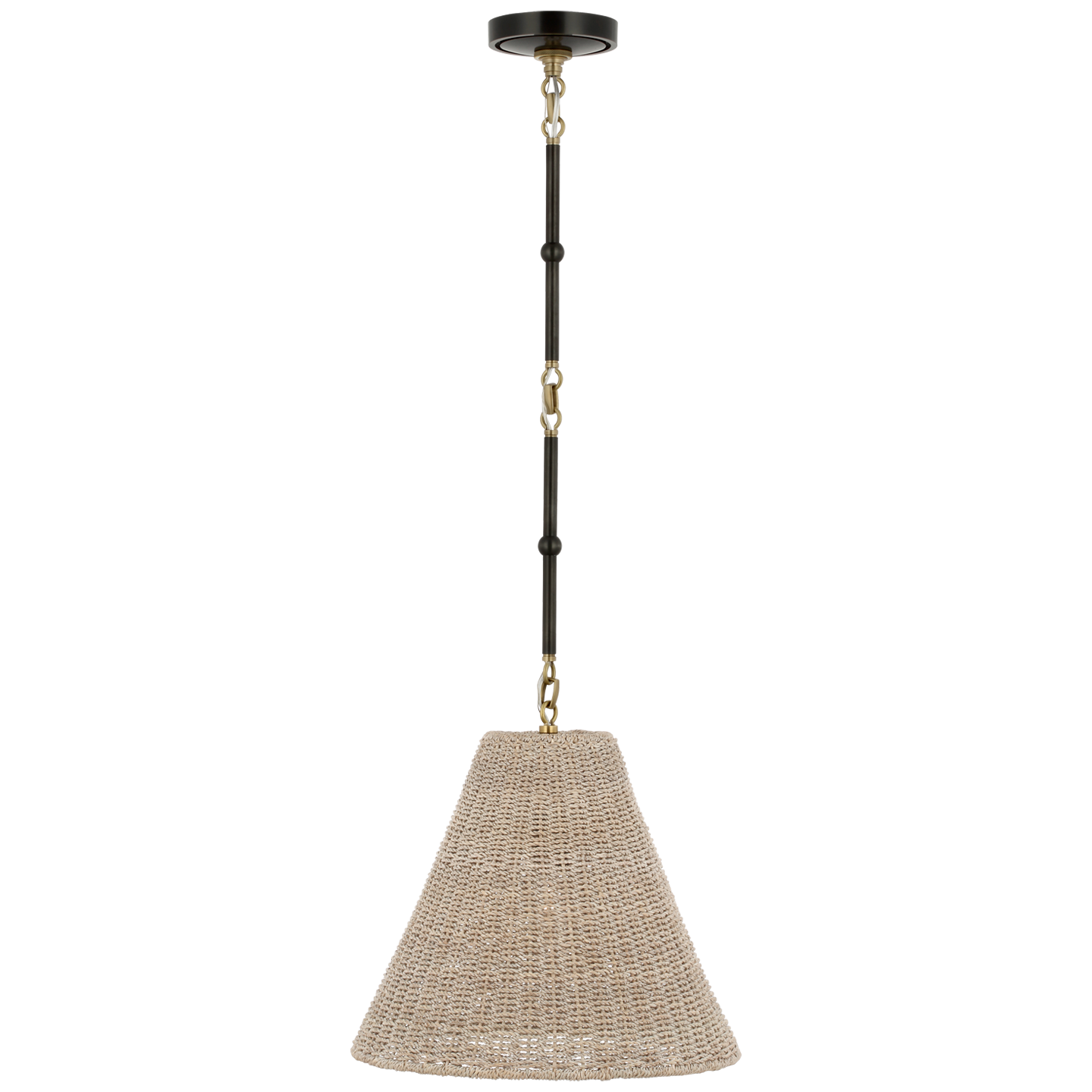 Goodman Small Hanging Light in Bronze and Hand-Rubbed Antique Brass with Ash Shade