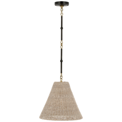 Goodman Small Hanging Light in Bronze and Hand-Rubbed Antique Brass with Ash Shade