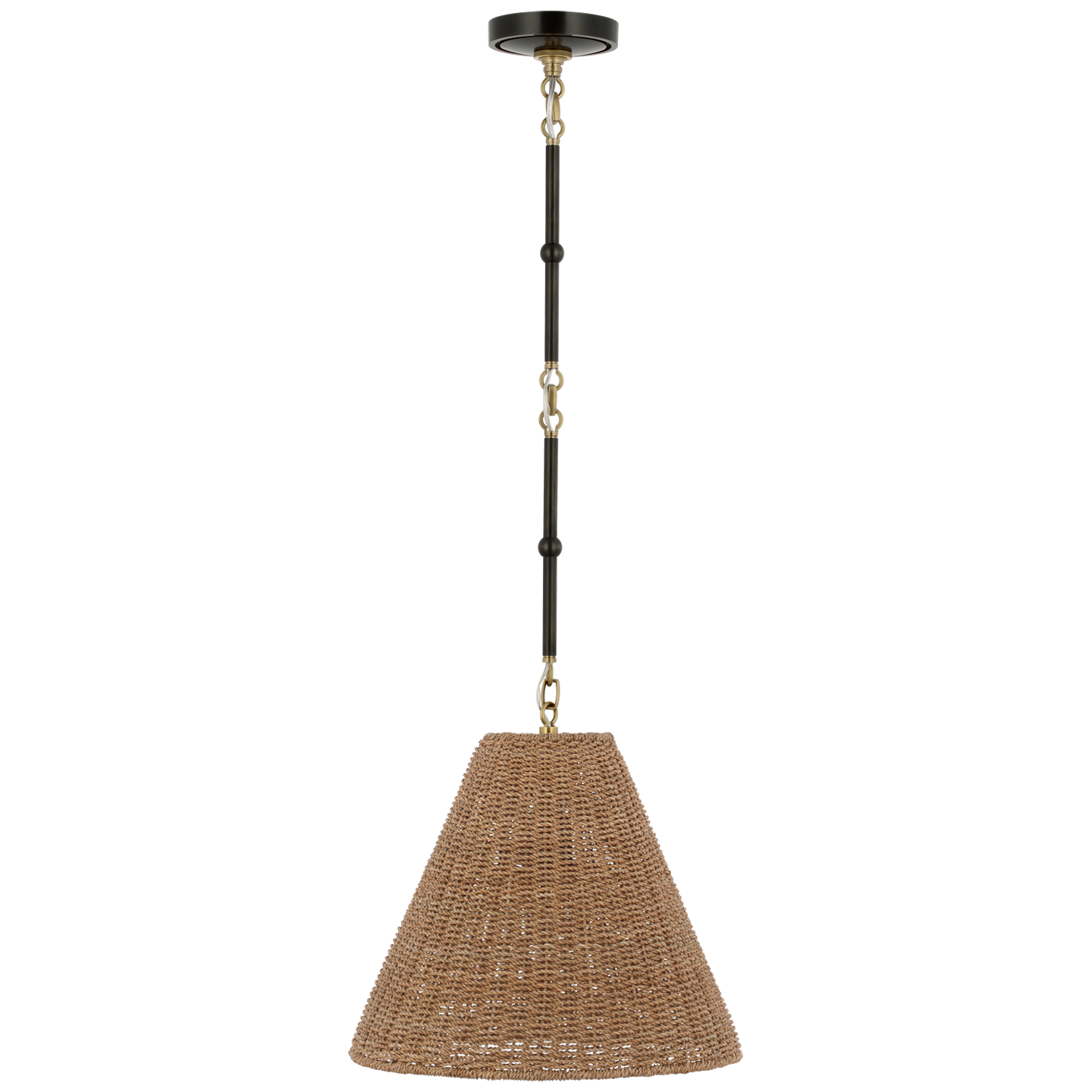 Goodman Small Hanging Light in Bronze and Hand-Rubbed Antique Brass with Toast Shade