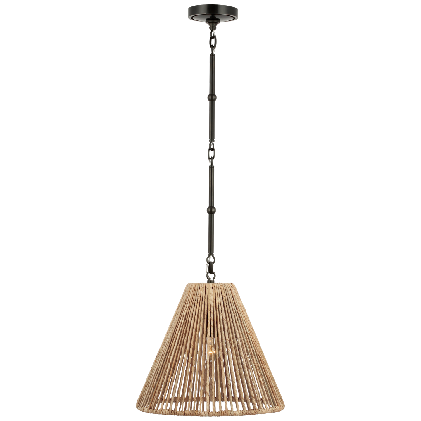 Goodman Small Hanging Light in Bronze with Natural Abaca Shade