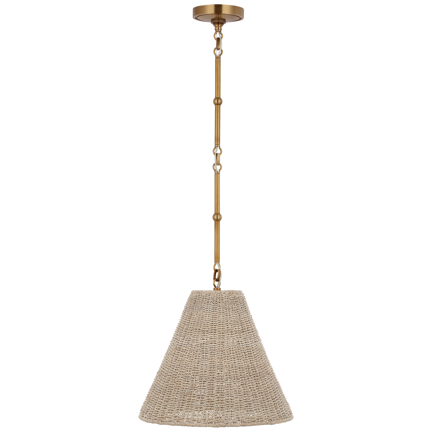 Goodman Small Hanging Light in Hand-Rubbed Antique Brass with Ash Shade