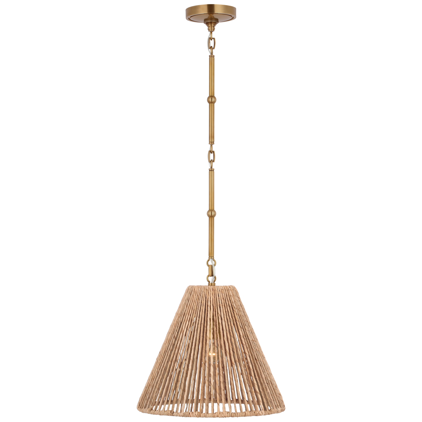 Goodman Small Hanging Light in Hand-Rubbed Antique Brass with Natural Abaca Shade