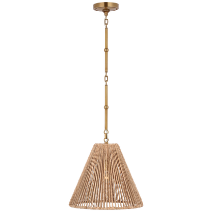 Goodman Small Hanging Light in Hand-Rubbed Antique Brass with Natural Abaca Shade