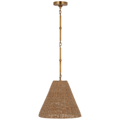 Goodman Small Hanging Light in Hand-Rubbed Antique Brass with Toast Shade