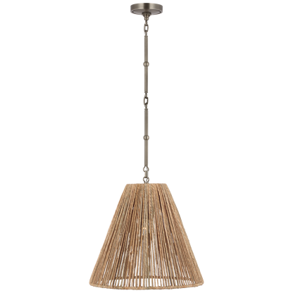 Goodman Medium Hanging Light in Antique Nickel with Natural Abaca Shade