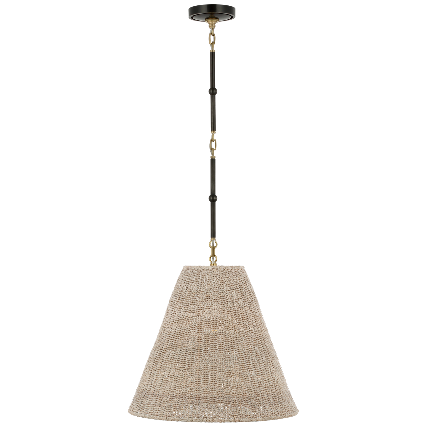 Goodman Medium Hanging Light in Bronze and Hand-Rubbed Antique Brass with Ash Shade