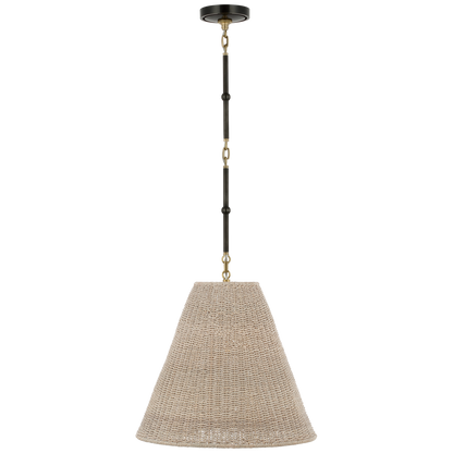 Goodman Medium Hanging Light in Bronze and Hand-Rubbed Antique Brass with Ash Shade