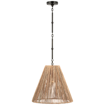 Goodman Medium Hanging Light in Bronze with Natural Abaca Shade