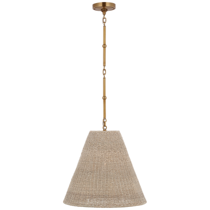 Goodman Medium Hanging Light in Hand-Rubbed Antique Brass with Ash Shade