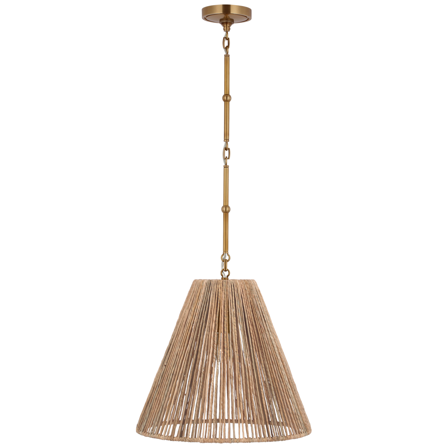 Goodman Medium Hanging Light in Hand-Rubbed Antique Brass with Natural Abaca Shade