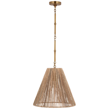 Goodman Medium Hanging Light in Hand-Rubbed Antique Brass with Natural Abaca Shade