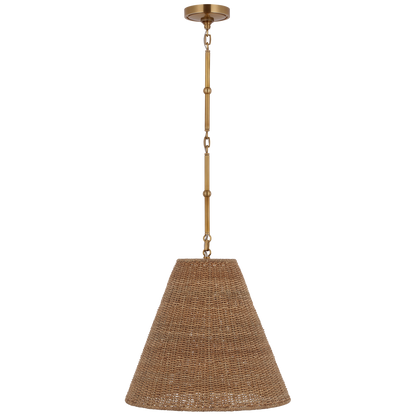 Goodman Medium Hanging Light in Hand-Rubbed Antique Brass with Toast Shade