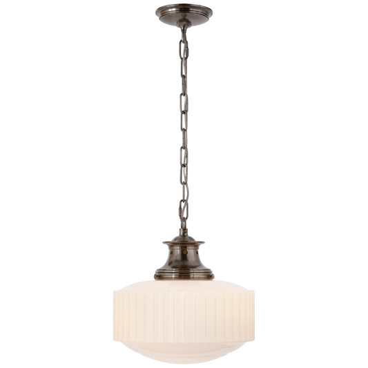 Milton Road Pendant in Antique Nickel with White Glass