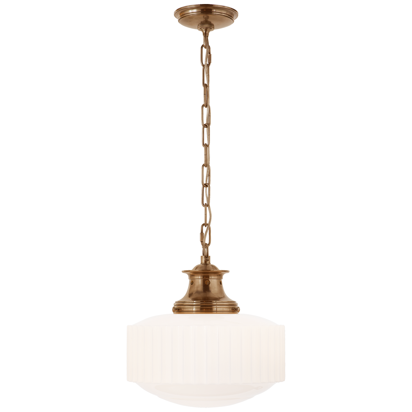Milton Road Pendant in Hand-Rubbed Antique Brass with White Glass