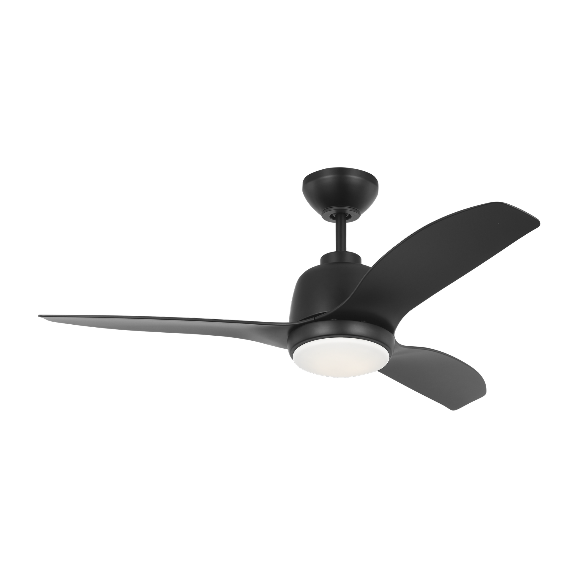 Avila Coastal 44-inch indoor/outdoor LED ceiling fan in midnight black finish with midnight black blades, light kit, and handheld remote control