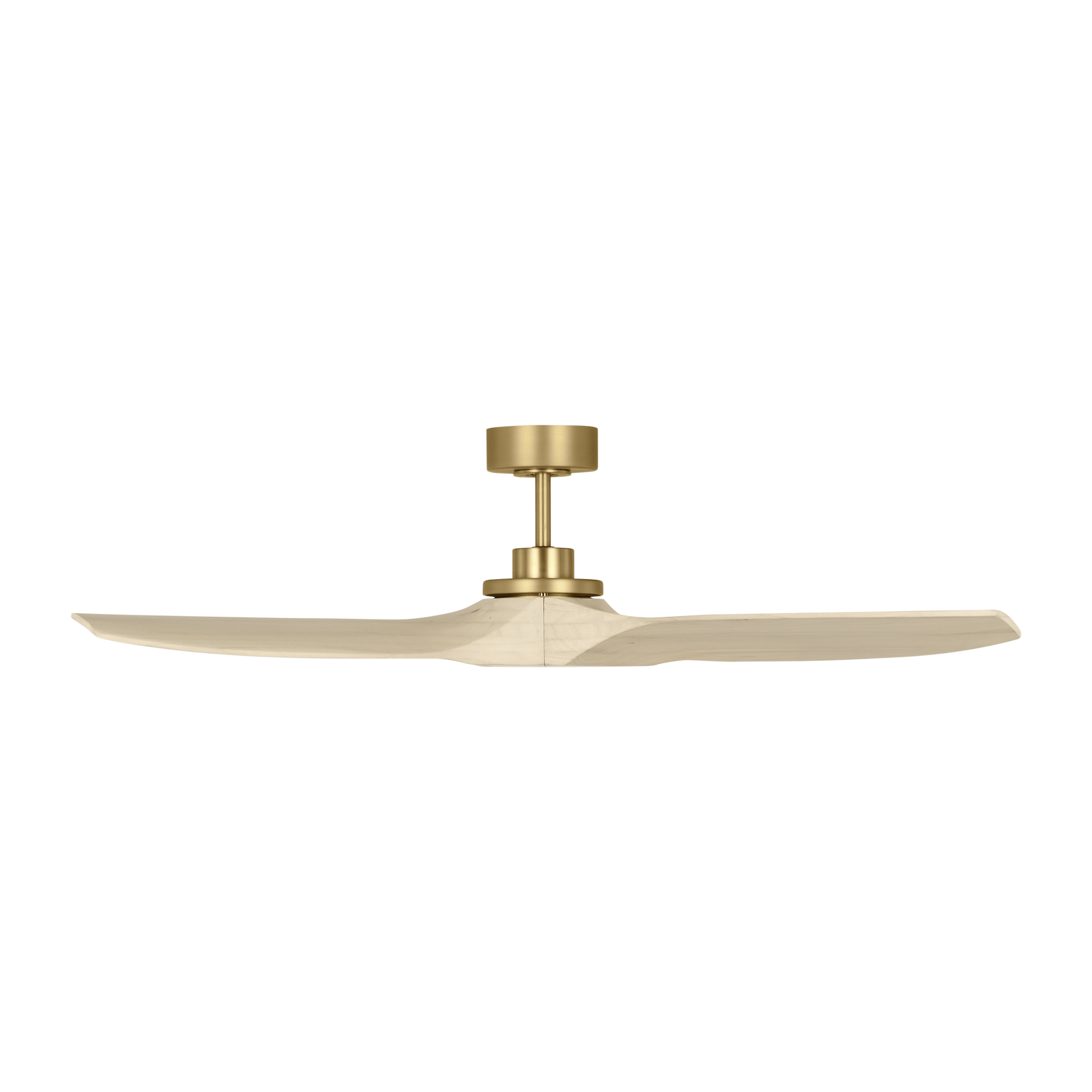 Collins 52-inch indoor/outdoor smart ceiling fan in burnished brass finish with washed white oak blades, handheld remote control, and compatible with Alexa, Google Home, and Bond Home Action