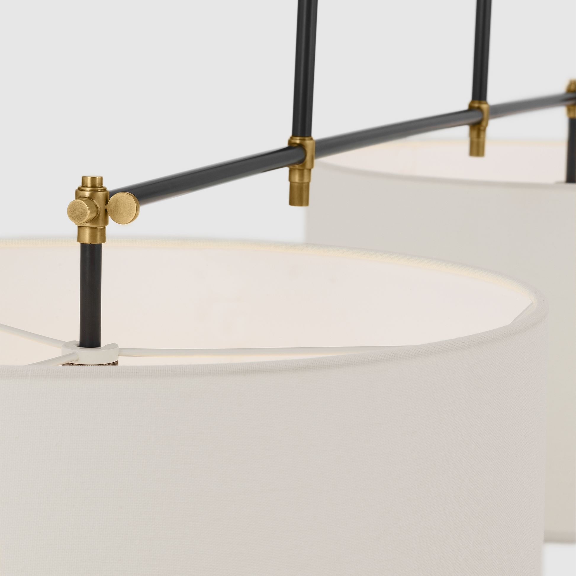 Bryant Medium Billiard in Bronze and Hand-Rubbed Antique Brass with Linen Shades