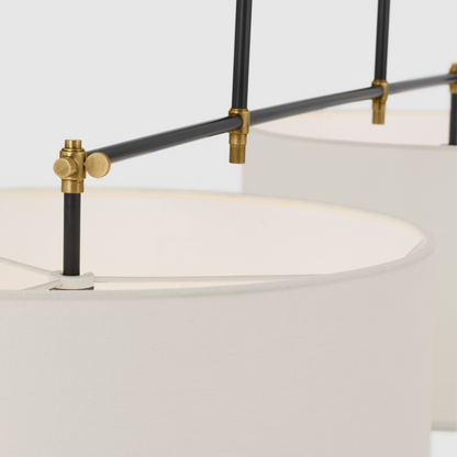 Bryant Medium Billiard in Bronze and Hand-Rubbed Antique Brass with Linen Shades