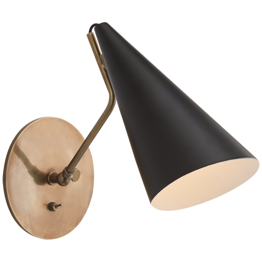 Clemente Wall Light in Hand-Rubbed Antique Brass with Black