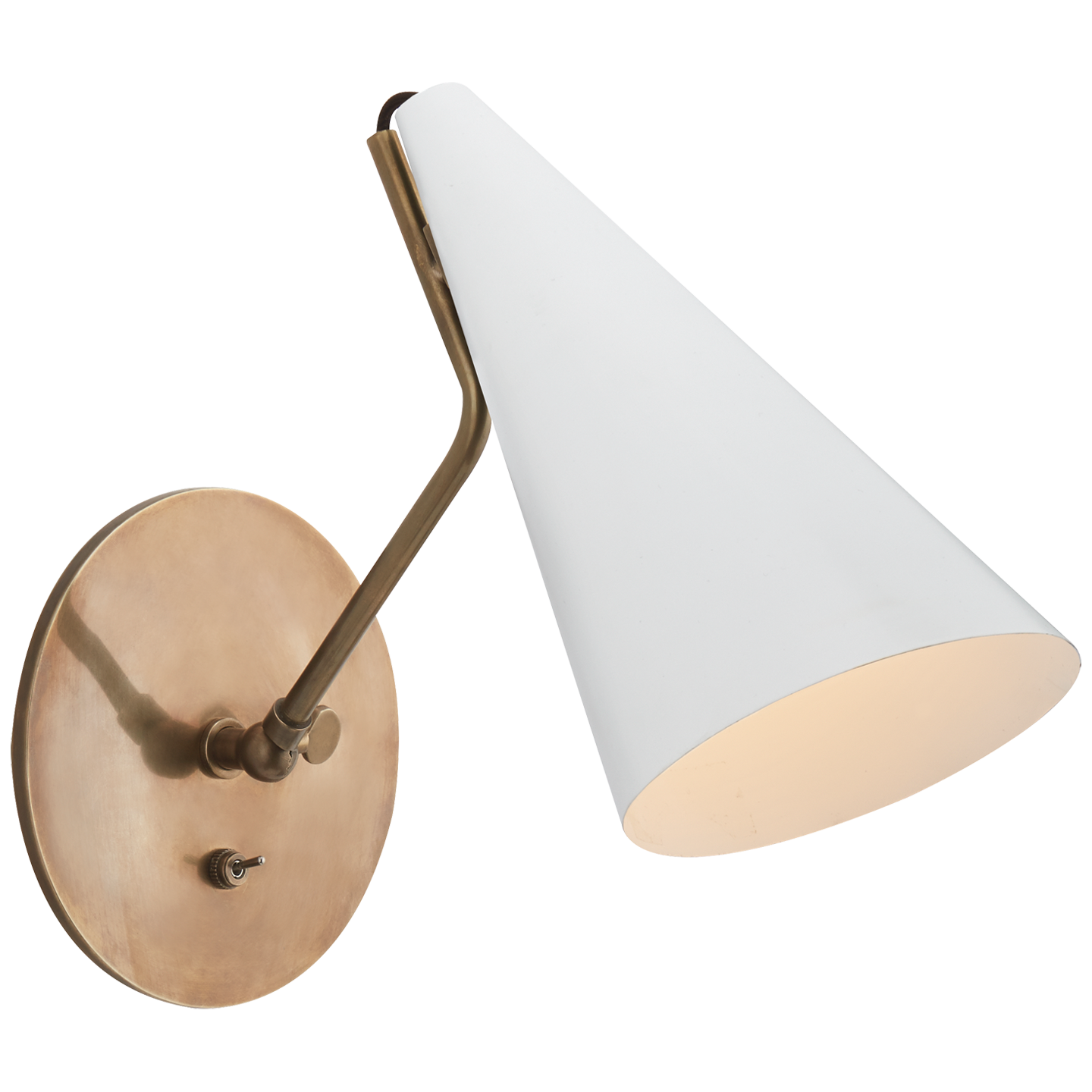 Clemente Wall Light in Hand-Rubbed Antique Brass with White