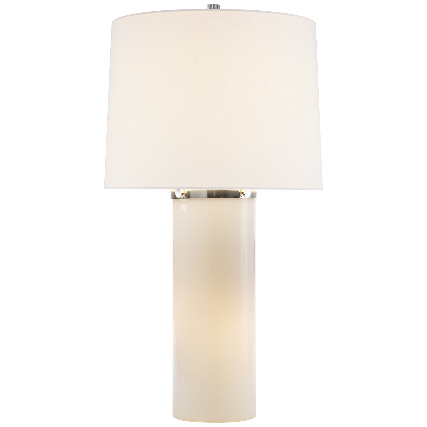 Moon Glow Table Lamp in White Glass with Linen Shade