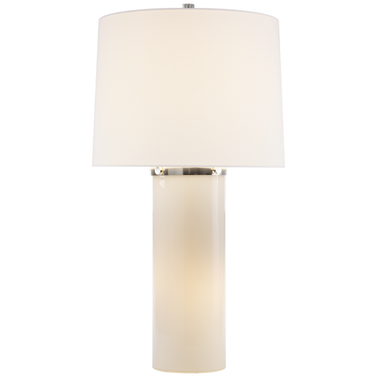Moon Glow Table Lamp in White Glass with Linen Shade
