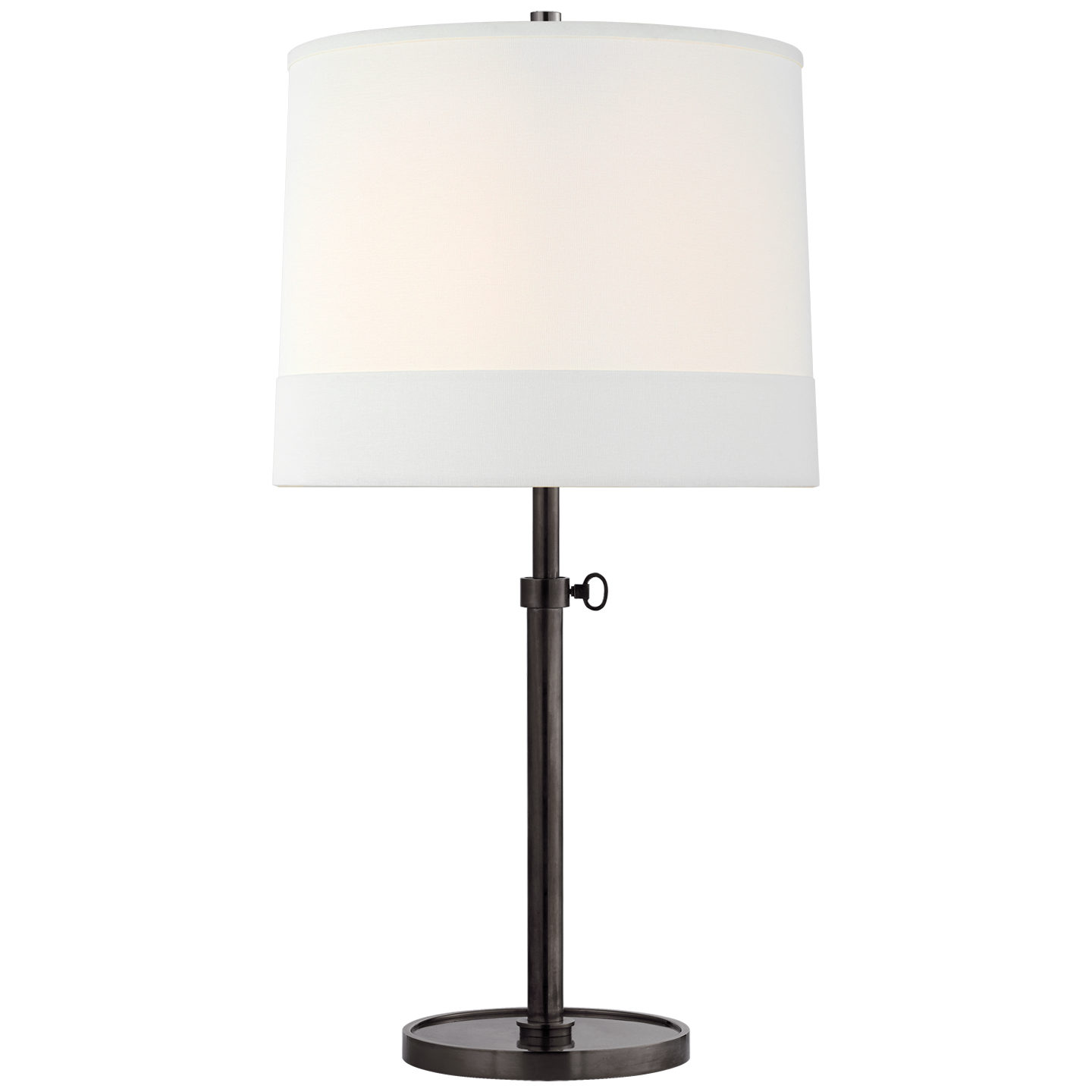Simple Adjustable Table Lamp in Bronze with Banded Linen Shade