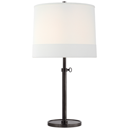 Simple Adjustable Table Lamp in Bronze with Banded Linen Shade