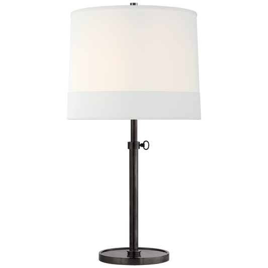 Simple Adjustable Table Lamp in Bronze with Banded Linen Shade
