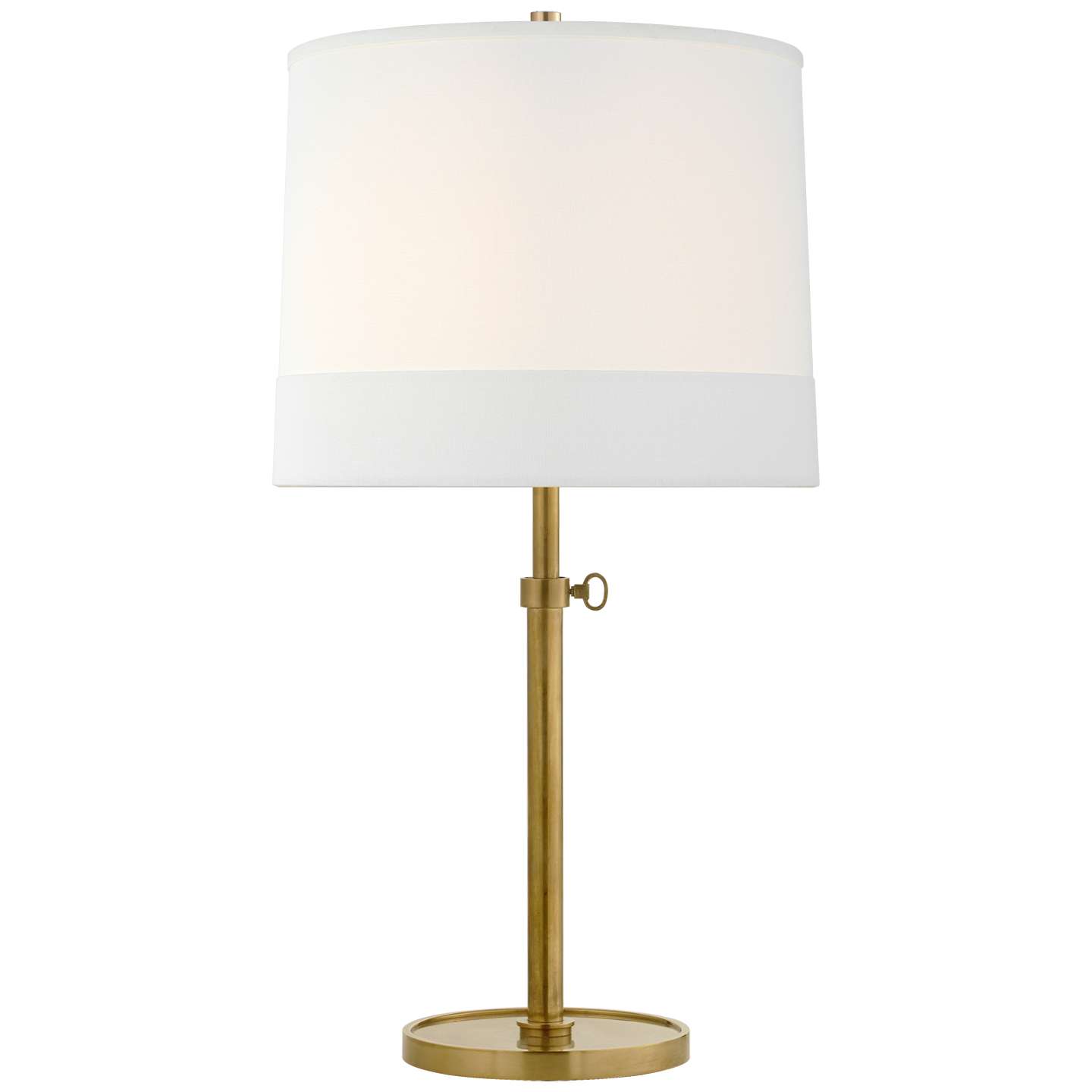 Simple Adjustable Table Lamp in Soft Brass with Banded Linen Shade