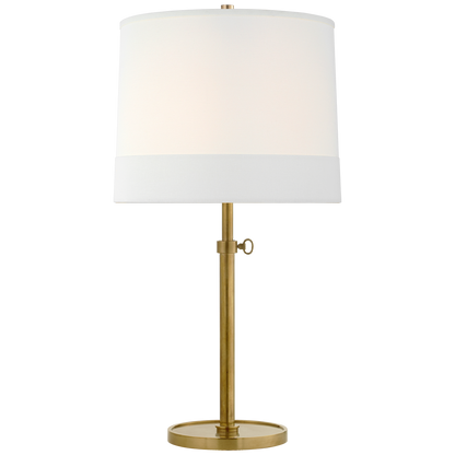 Simple Adjustable Table Lamp in Soft Brass with Banded Linen Shade