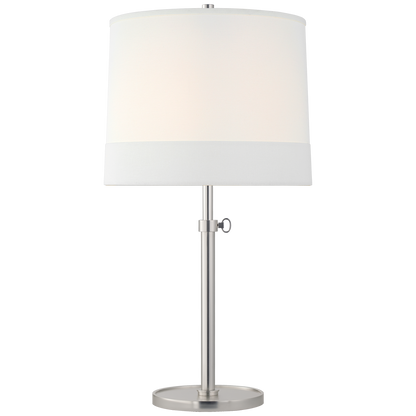 Simple Adjustable Table Lamp in Soft Silver with Banded Linen Shade
