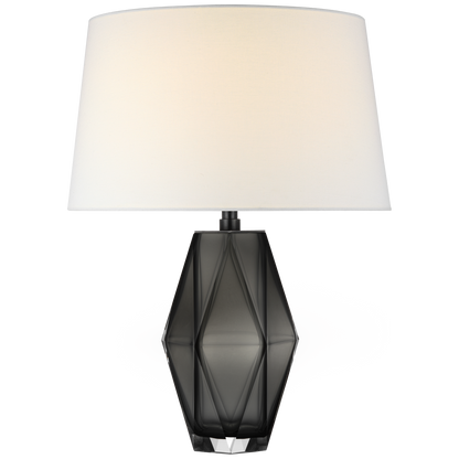 Palacios Medium Table Lamp in Smoked Glass with Linen Shade