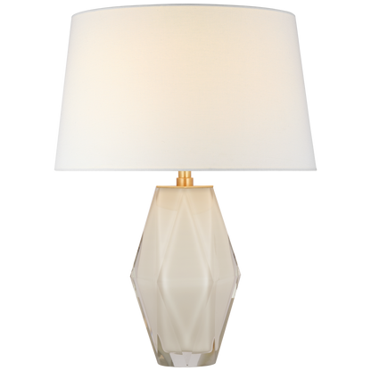 Palacios Medium Table Lamp in White Glass with Linen Shade