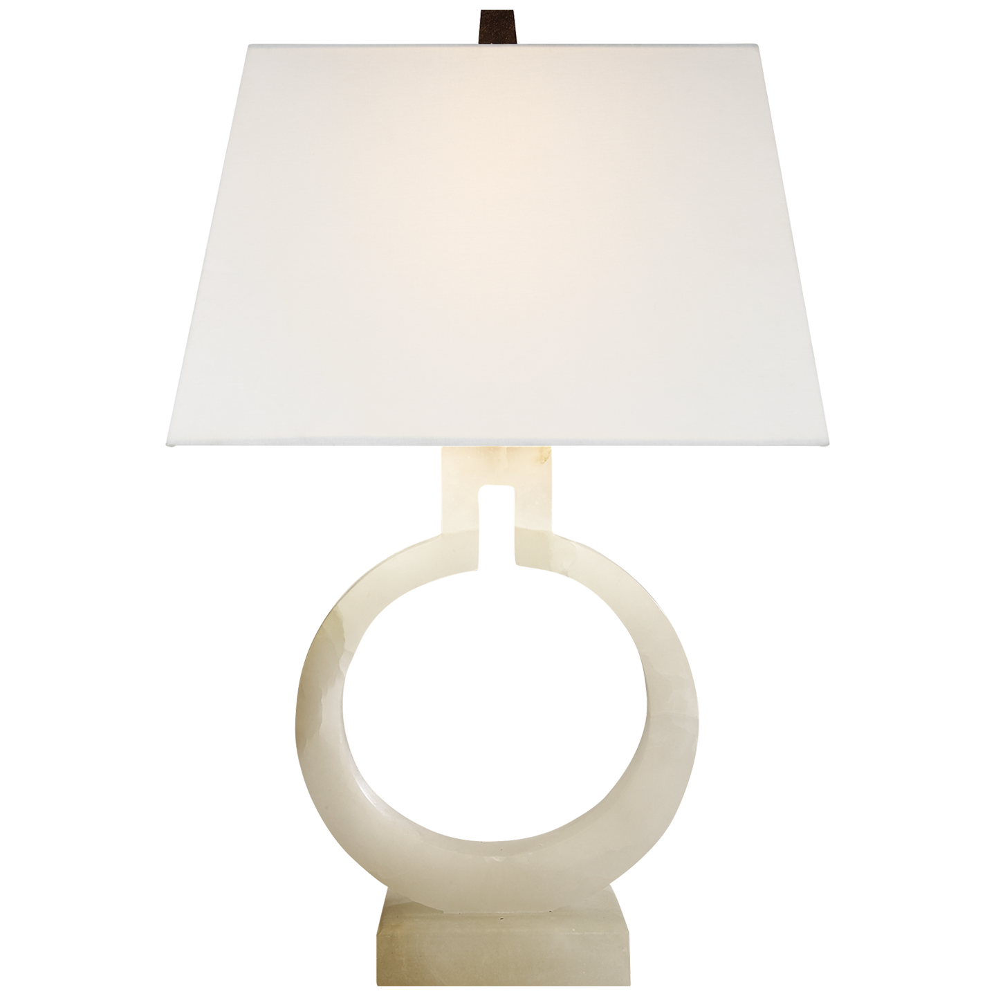 Ring Form Small Table Lamp in Alabaster with Linen Shade