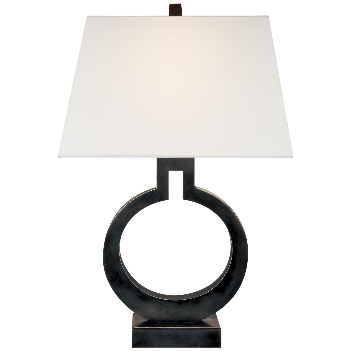 Ring Form Small Table Lamp in Bronze with Linen Shade
