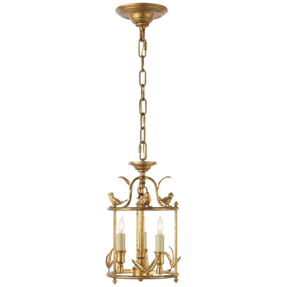 Diego Petite Classical Perching Bird Lantern in Gilded Iron