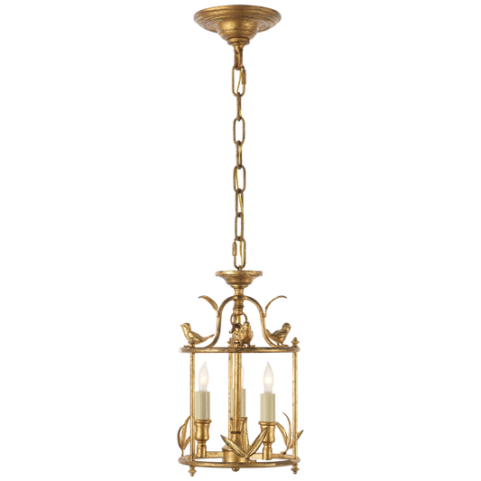 Diego Petite Classical Perching Bird Lantern in Gilded Iron