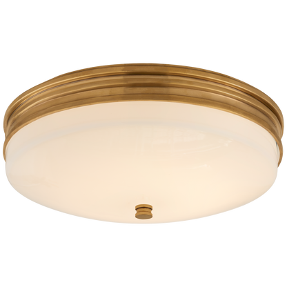 Launceton Small Flush Mount in Antique-Burnished Brass with White Glass