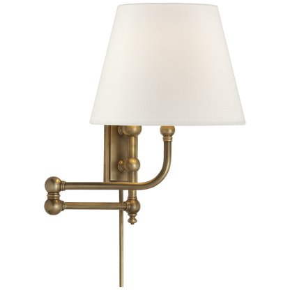 Pimlico Swing Arm in Antique-Burnished Brass with Linen Shade