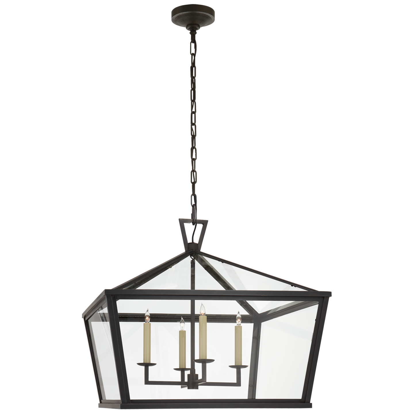 Darlana Medium Wide Hanging Lantern in Bronze with Clear Glass