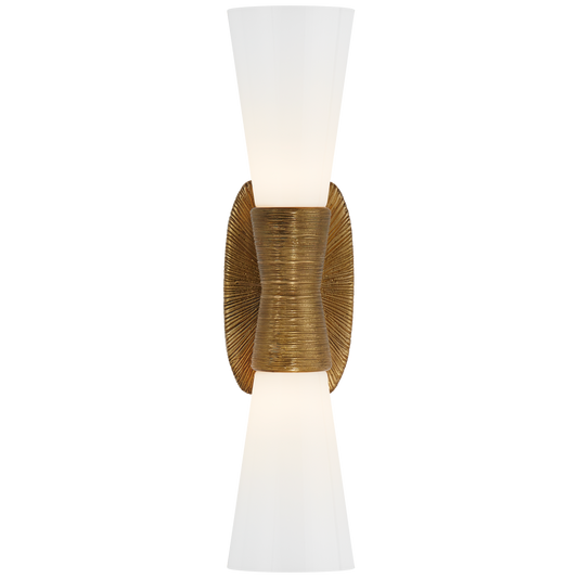 Utopia Small Double Bath Sconce in Gild with White Glass